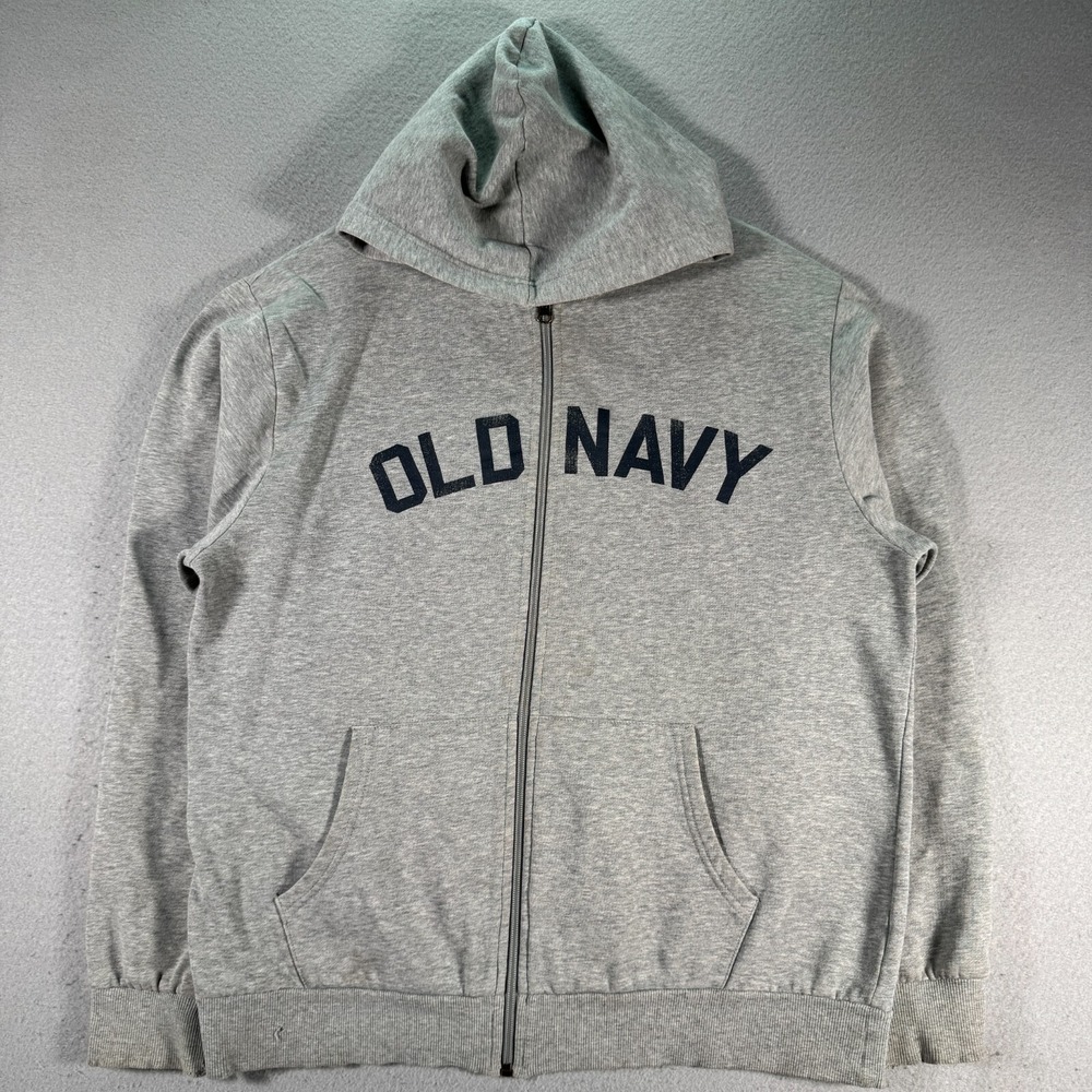 Vintage Old Navy Hoodie Sweatshirt Mens Large Gray Classic Logo Fleece Heavy Y2K